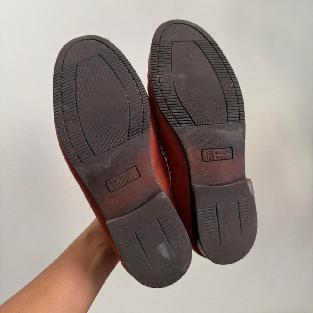 Vintage Brown Leather Loafer Men 9 Pinch Tassel Tan Fringe Giorgio Brutini - Picture 6 of 7